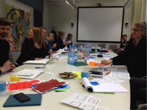 Participants of the workshop during the preparation of the second collaborative artwork.